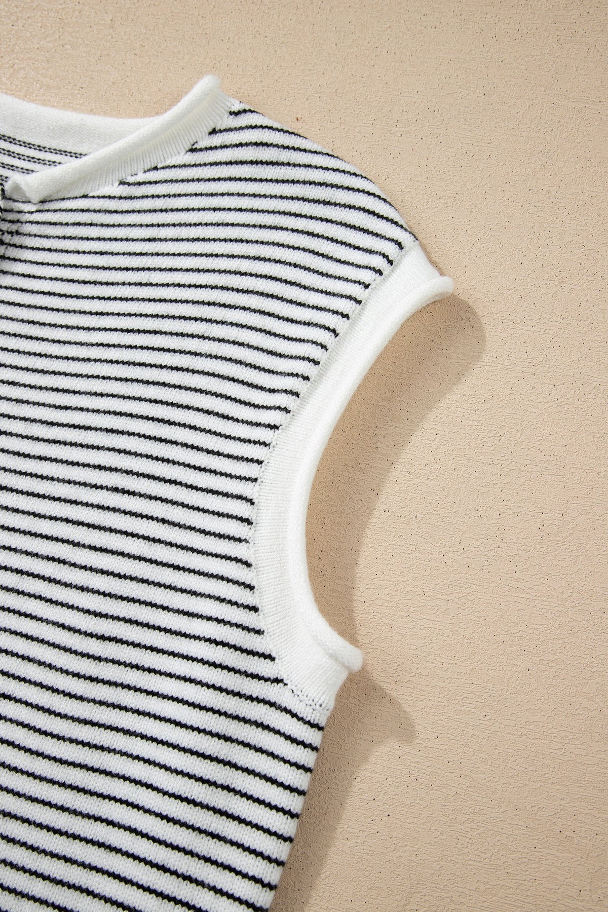 Stripe Contrast Trim Cap Sleeve Button-Up Cardigan