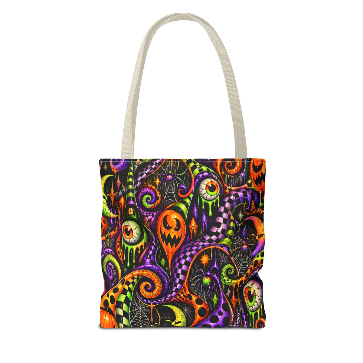 Halloween Swirl Tote Bag — Spooky Jack-o'-Lantern & Eyeball Allover Print