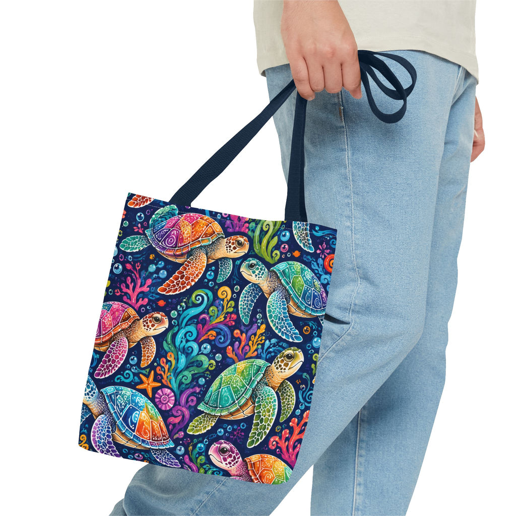 Colorful Sea Turtles Tote Bag — Vibrant Ocean Art Beach Tote