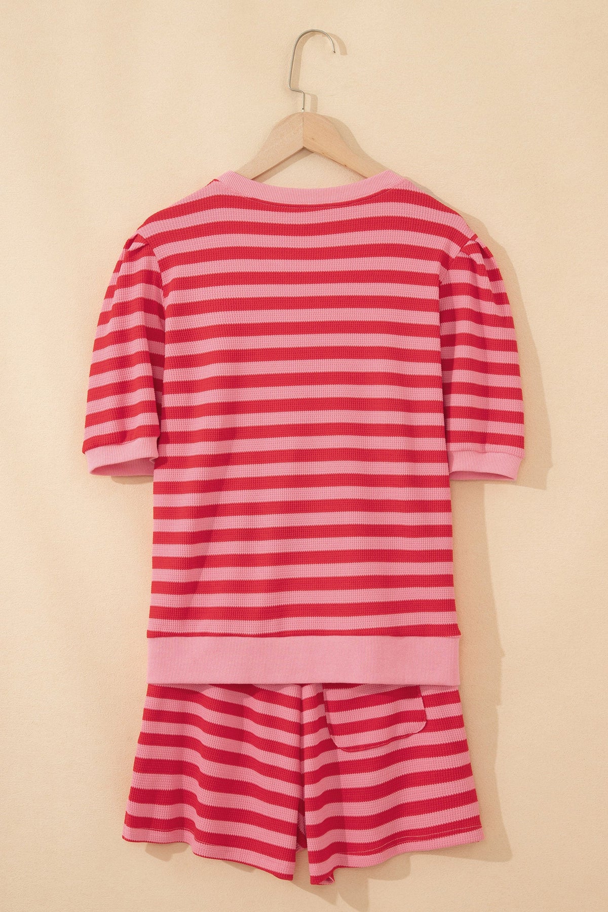 Stripe Puff Sleeve T-Shirt & Drawstring Shorts Set