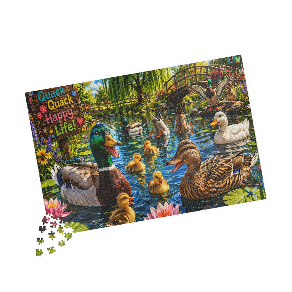Duck Family Jigsaw Puzzle – "Quack Quack Happy Life" Scenic Pond Puzzle (110–1014 pcs)