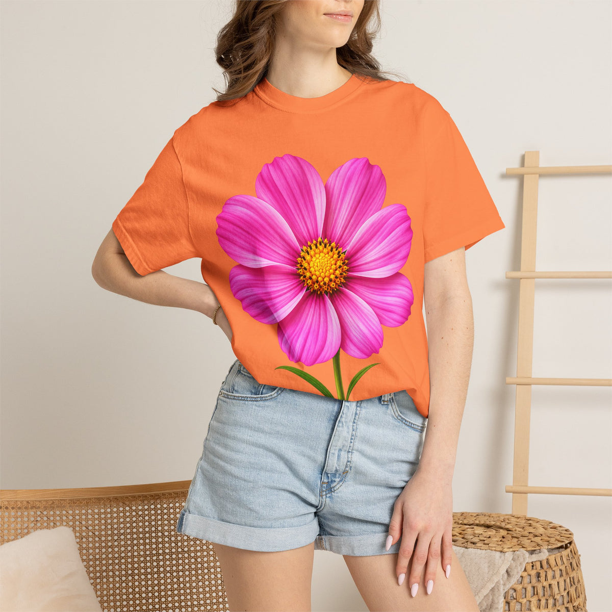 Pink Cosmos Flower T-shirt | Inspirational Back Quote