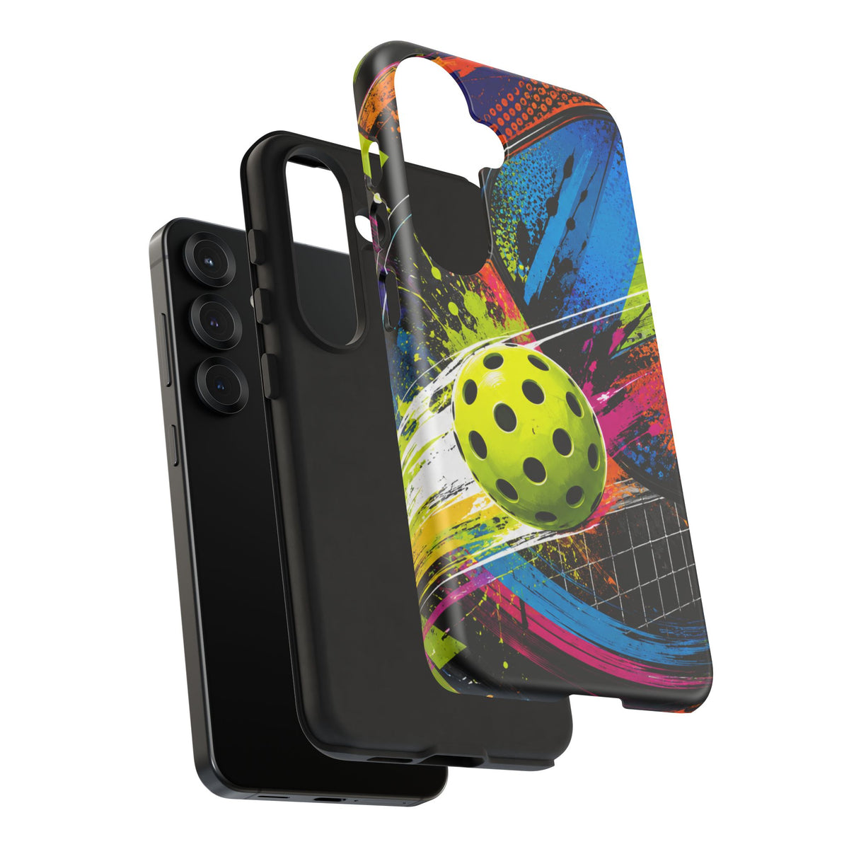 Pickleball Phone Case – Neon Paddle & Ball Splash Tough Case