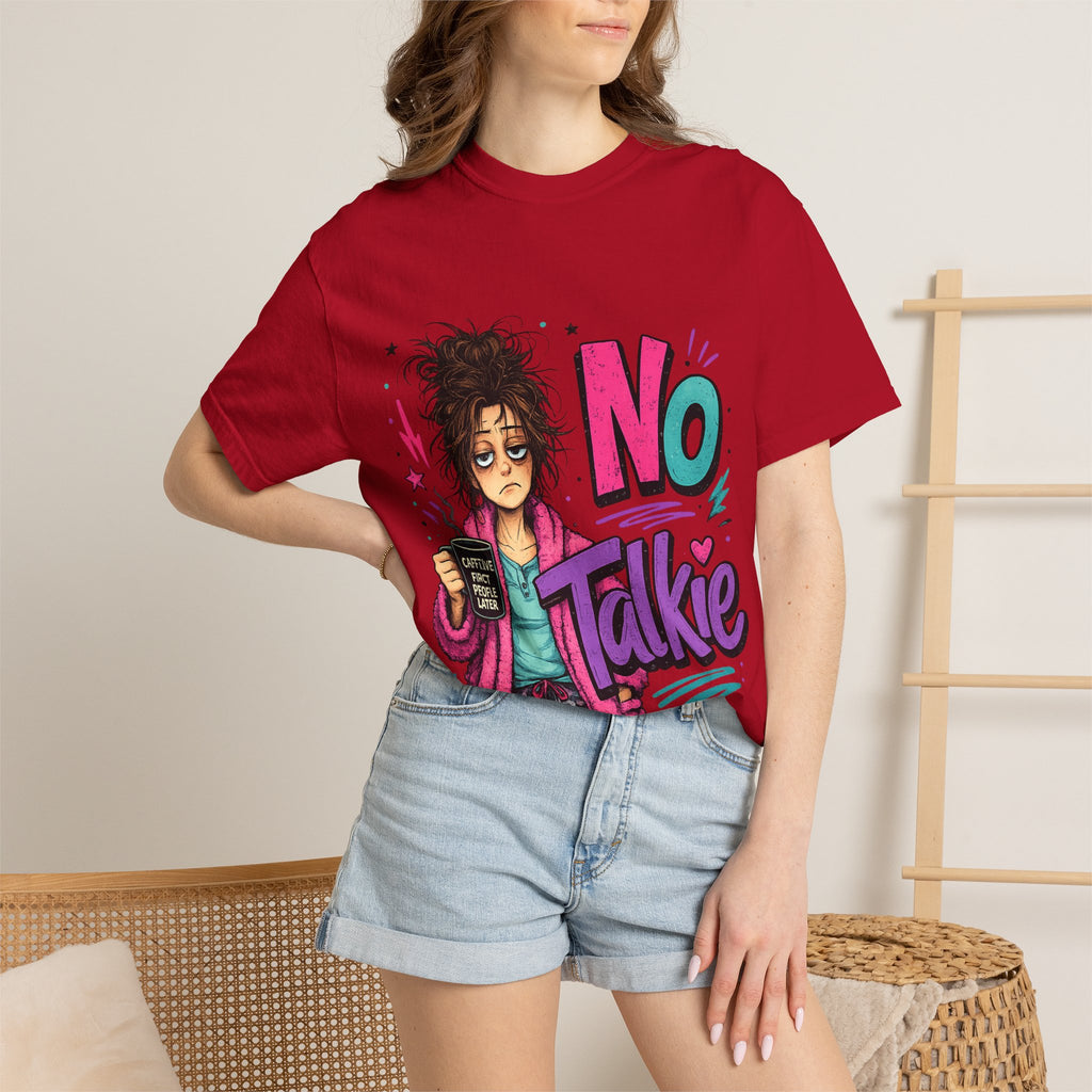 No Talkie Graphic T-Shirt | Grumpy Coffee Girl Illustration