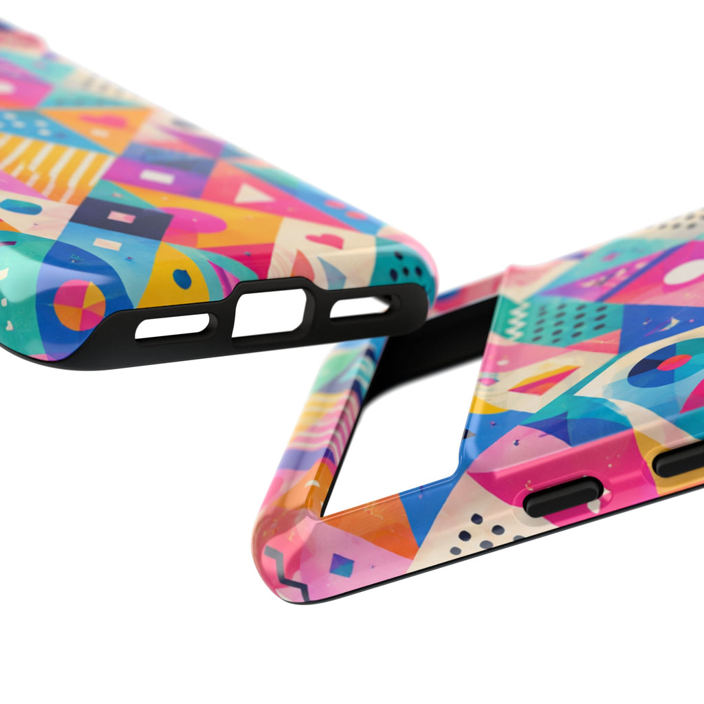 Colorful Geometric Tough Phone Case — Bright Abstract Heart & Triangle Pattern
