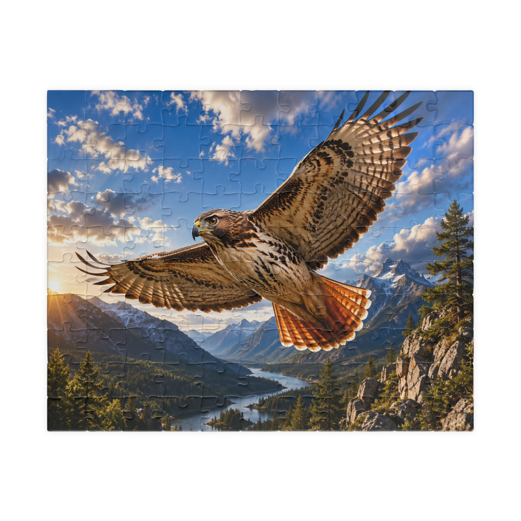Red-Tailed Hawk Scenic Jigsaw Puzzle — Mountain Lake Nature Puzzle (110/252/520/1014 pcs)