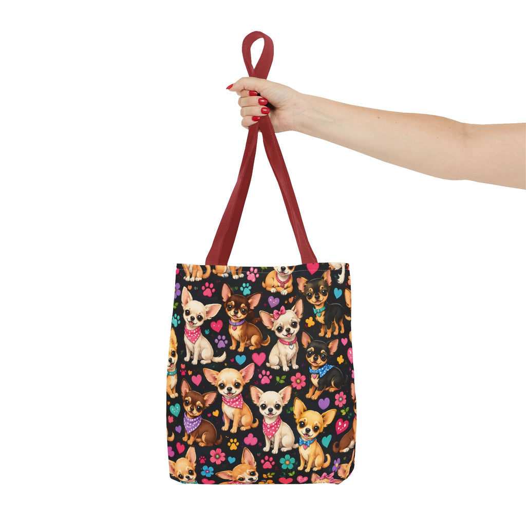 Cute Chihuahua Pattern Tote Bag | Small Dogs Hearts Pawprints