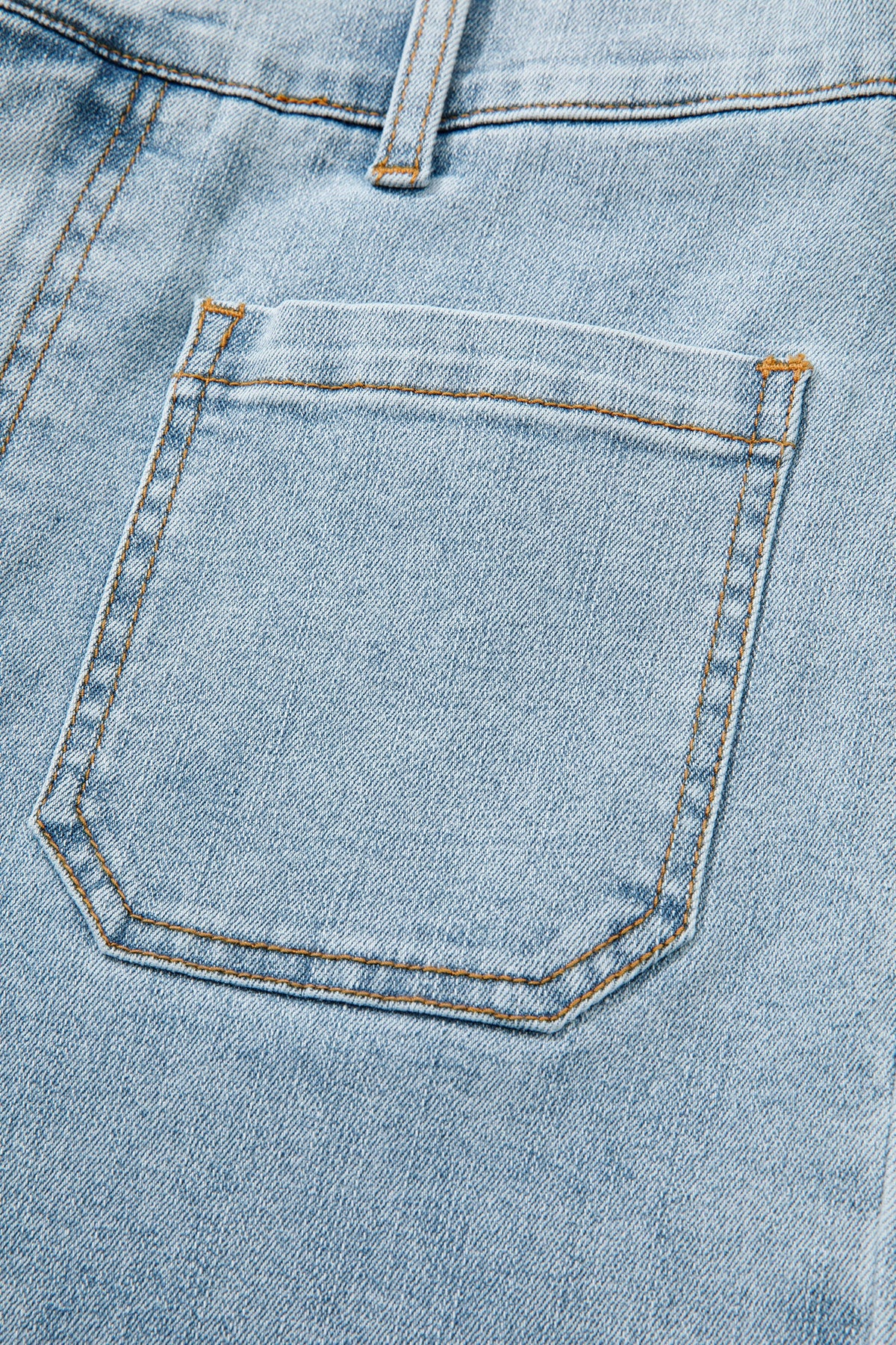 Solid Denim Patch Pocket Straight Leg Jeans