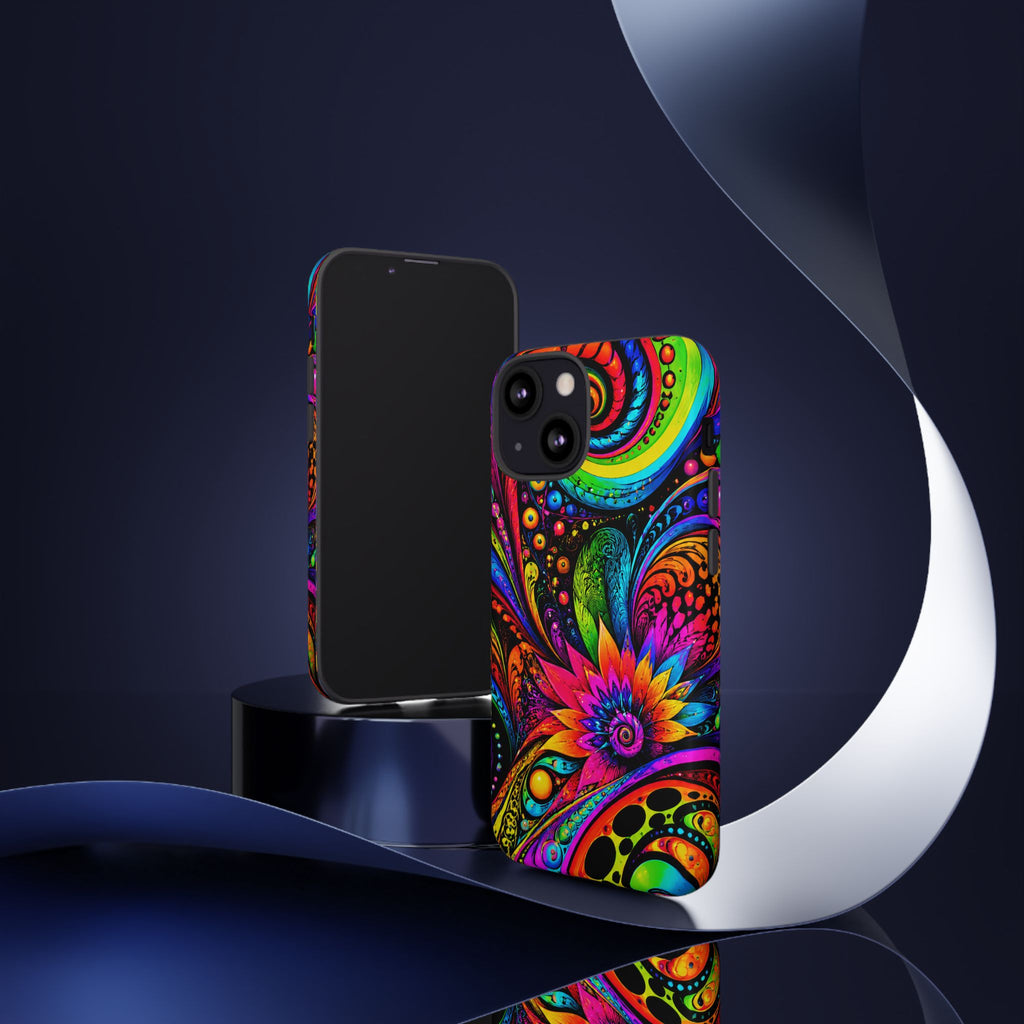 Psychedelic Floral Phone Case — Vibrant Swirl Tough Protective Cover