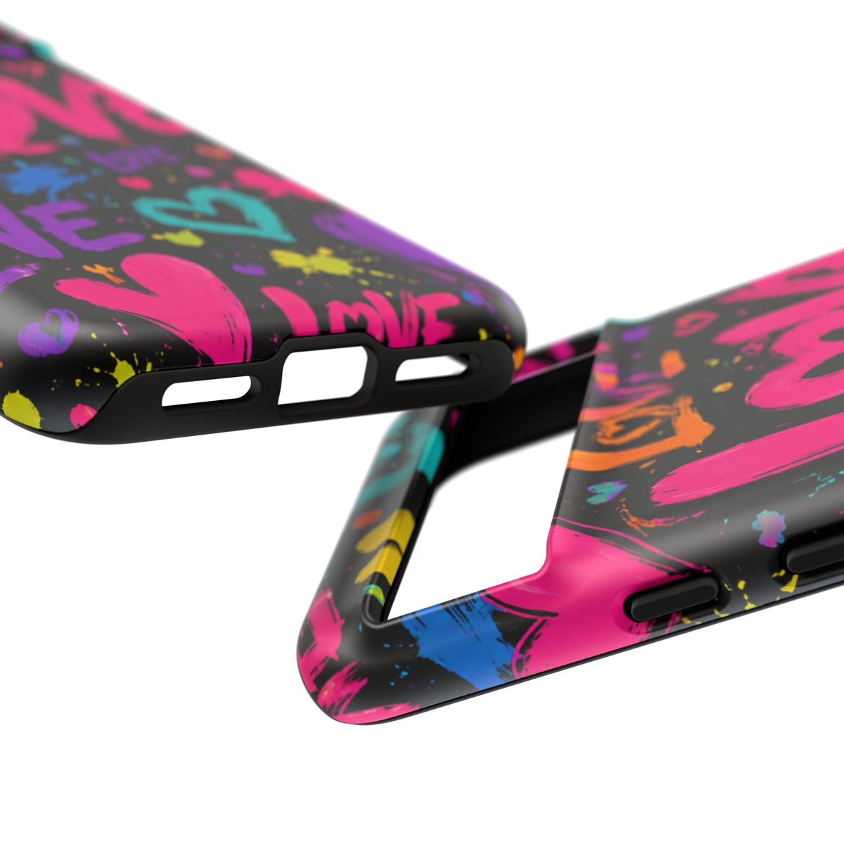 Phone Case — Neon Graffiti "Love" Hearts Protective Tough Case