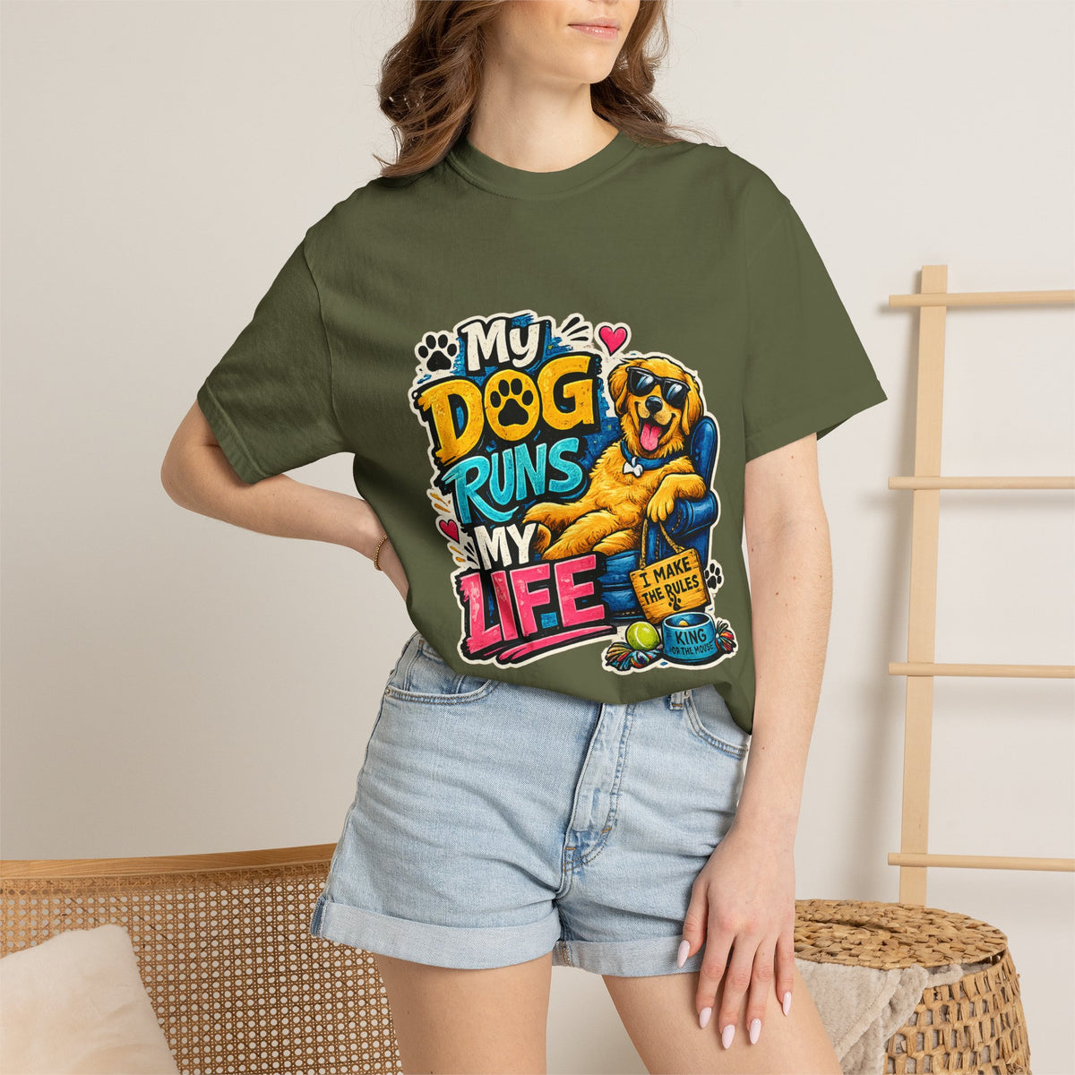 My Dog Runs My Life T-shirt | Funny Dog Lover Tee