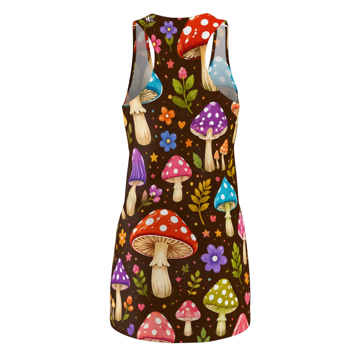 Mushroom Garden Racerback Dress – Colorful Toadstool Floral AOP