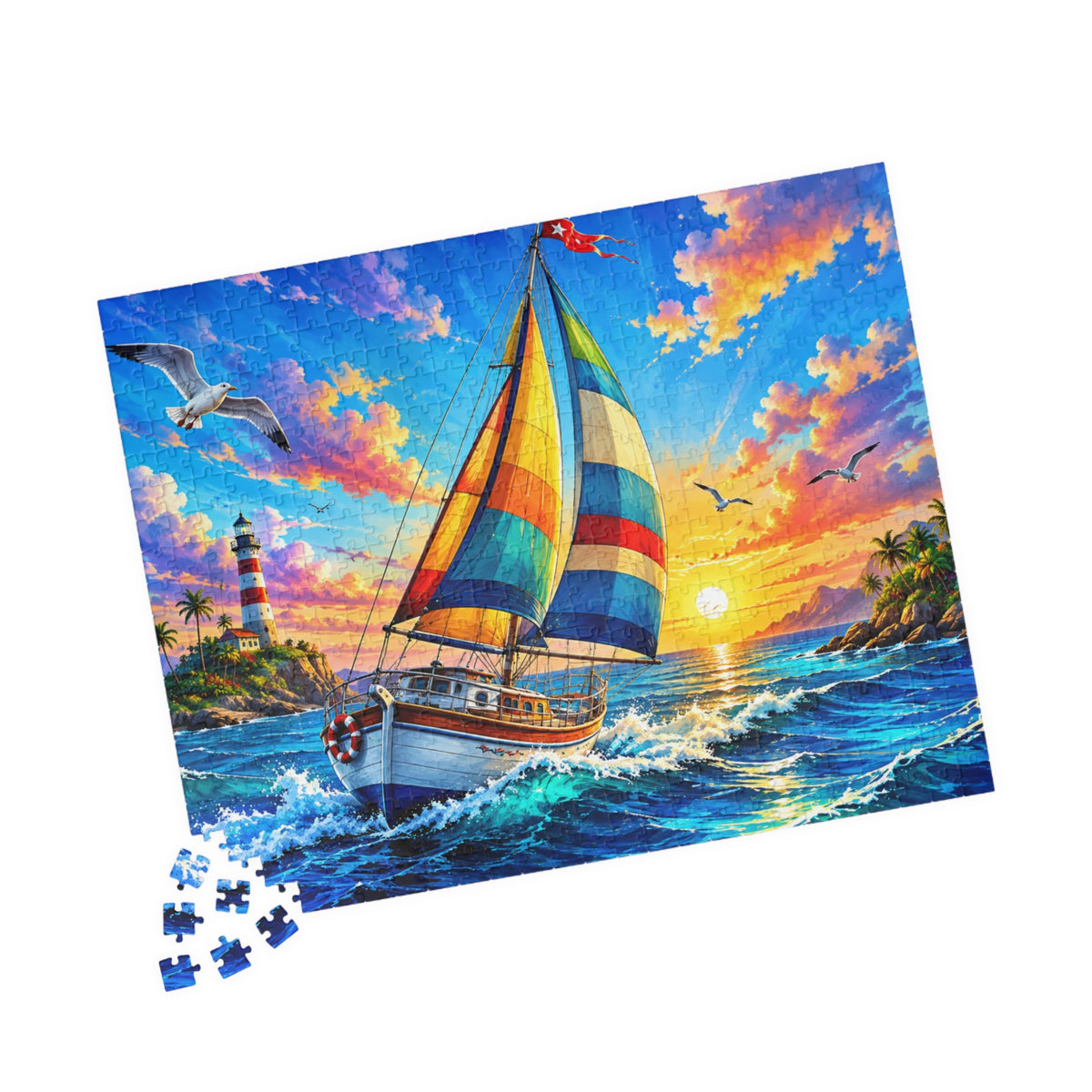 Sailboat at Sunset Jigsaw Puzzle — Scenic Ocean Puzzle (110/252/520/1014 pcs)