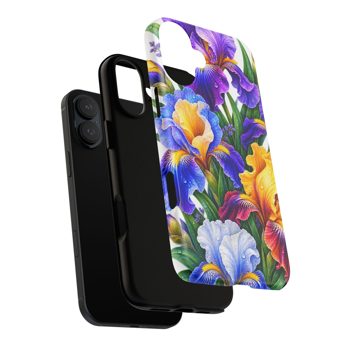 Floral Iris Tough Phone Case — Colorful Watercolor Iris Protective Cover