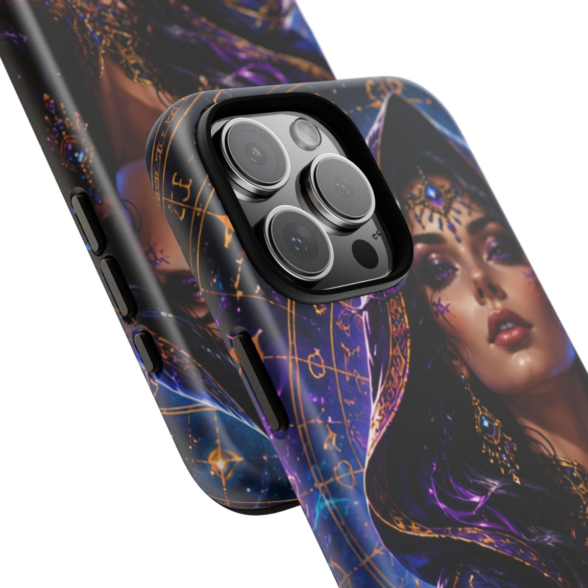 Phone Case — Mystical Sorceress Art Protective Tough Case (Astrology, Purple Hooded Witch)