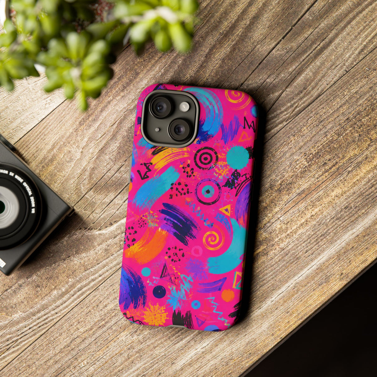 Neon Retro Abstract Tough Phone Case — 80s Brushstroke Pattern