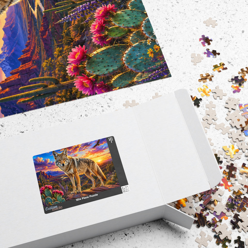 Coyote Sunset Landscape Puzzle — Desert Wildlife Jigsaw (110/252/520/1014 pcs)
