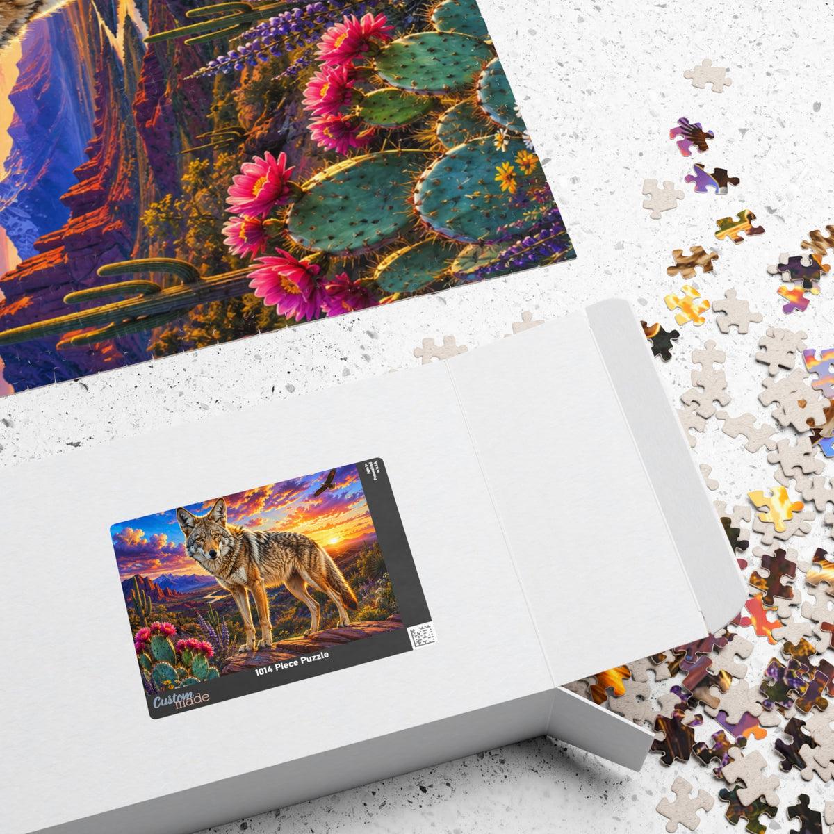 Coyote Sunset Landscape Puzzle — Desert Wildlife Jigsaw (110/252/520/1014 pcs)