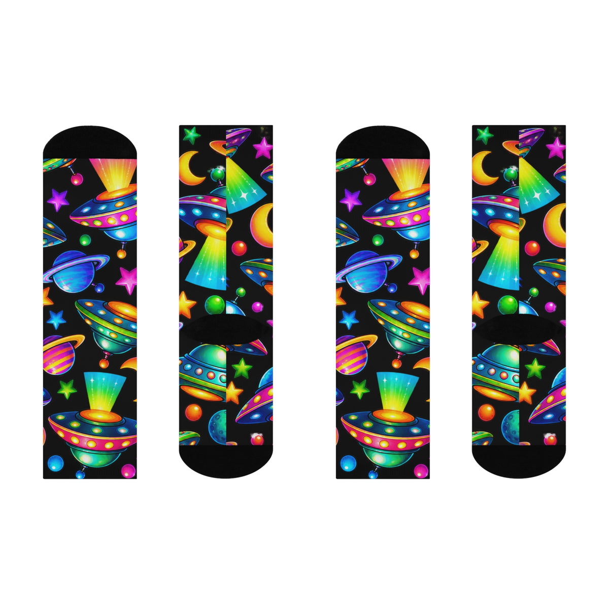 Alien UFO Crew Socks — Neon Space Pattern Cushioned Socks