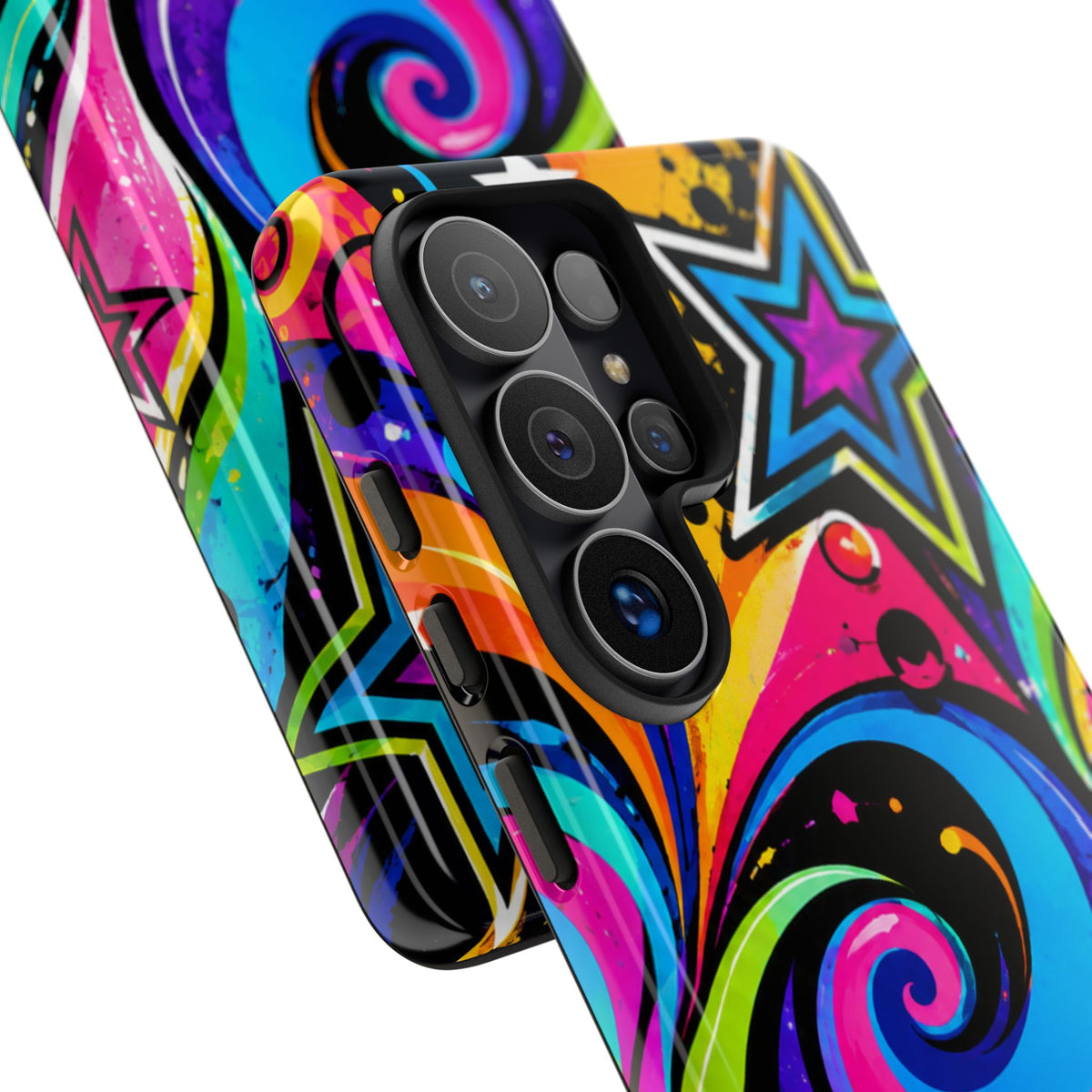 Psychedelic Swirl Phone Case — Bold Retro Stars & Neon Pop Art Tough Case