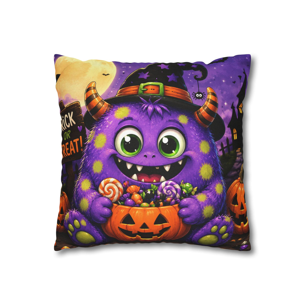 Cute Purple Monster Halloween Pillowcase – Trick or Treat Pumpkin Design