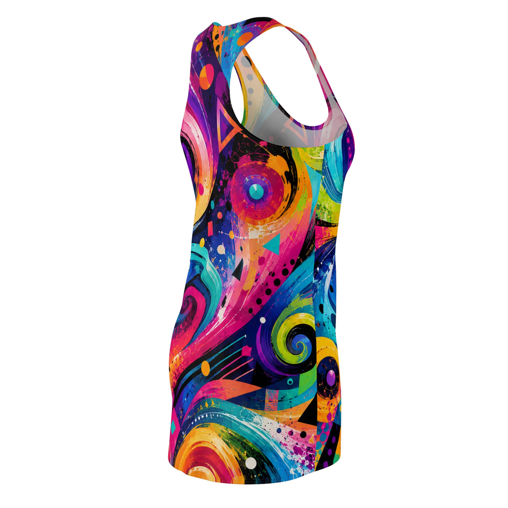 Abstract Neon Swirl Racerback Dress | All-Over Print