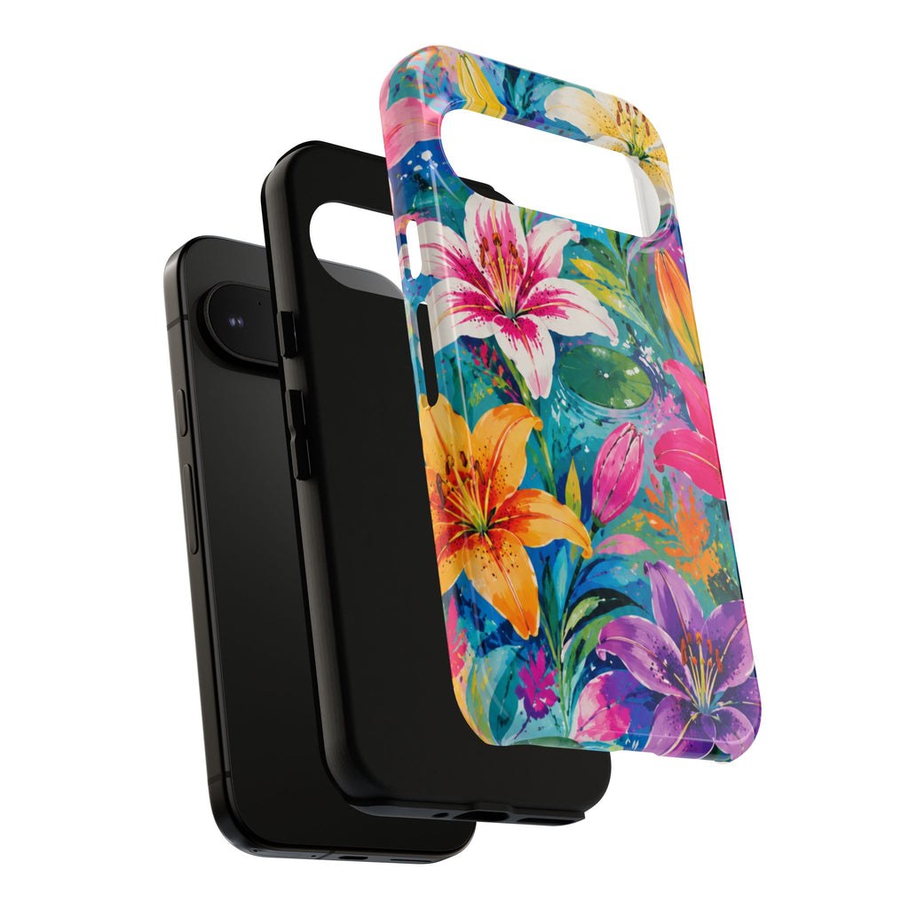 Floral Lily Tough Phone Case — Colorful Tropical Flower Protective Cover
