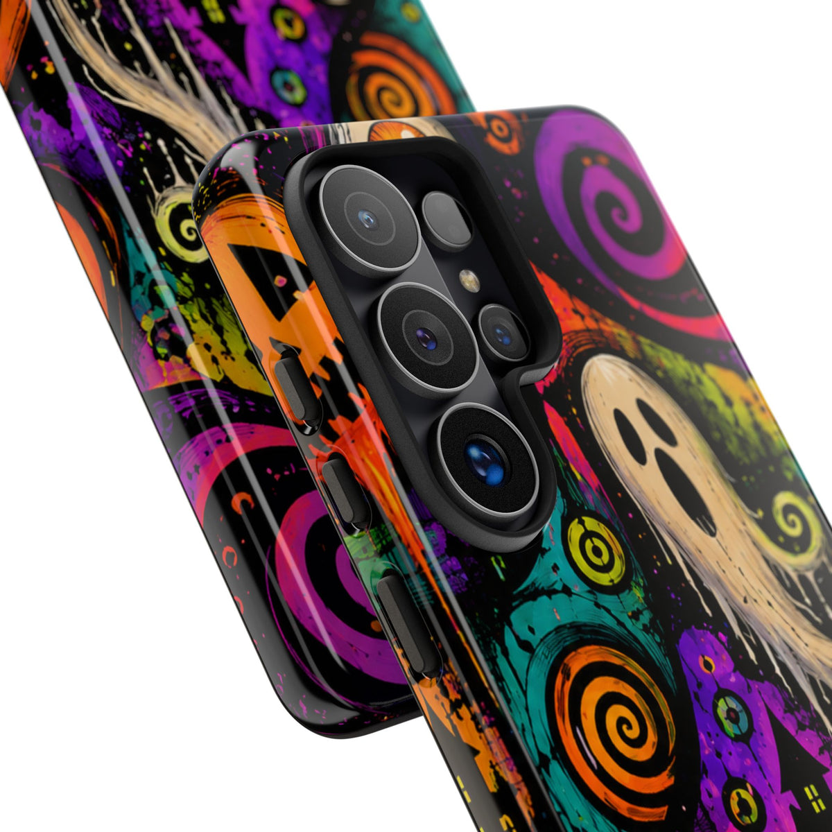 Halloween Ghost Phone Case — Colorful Spooky Skull & Haunted House Tough Case