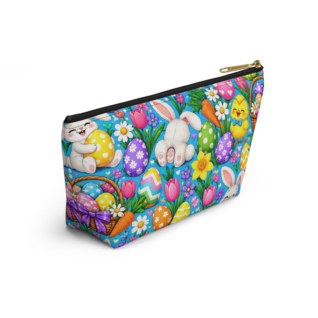 Easter Bunny & Eggs Accessory Pouch — Cute Spring T-Bottom Makeup Bag