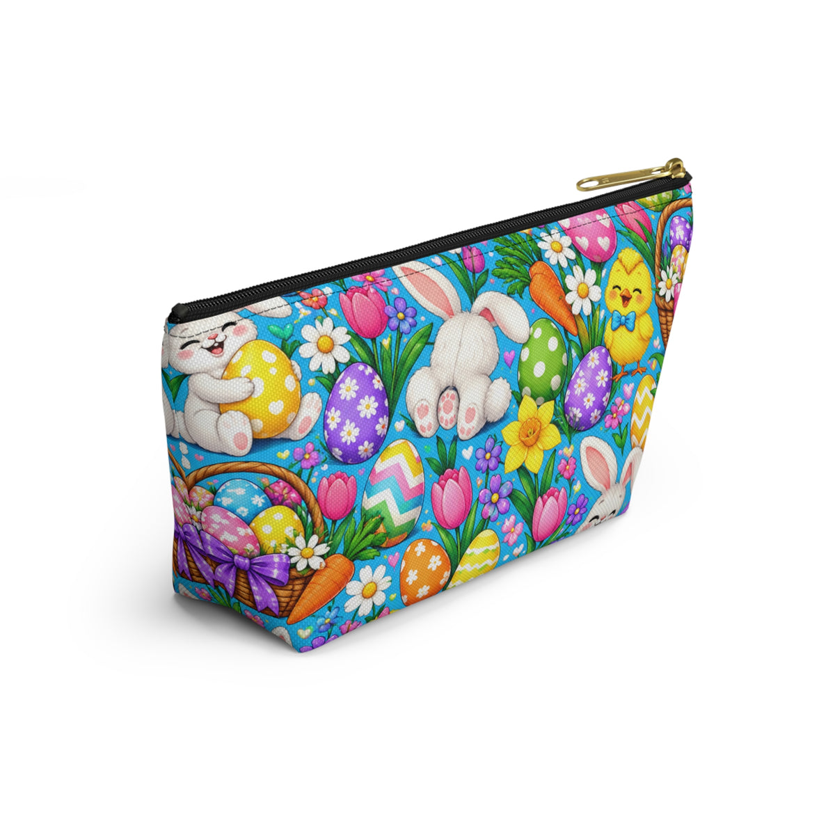 Easter Bunny & Eggs Accessory Pouch — Cute Spring T-Bottom Makeup Bag