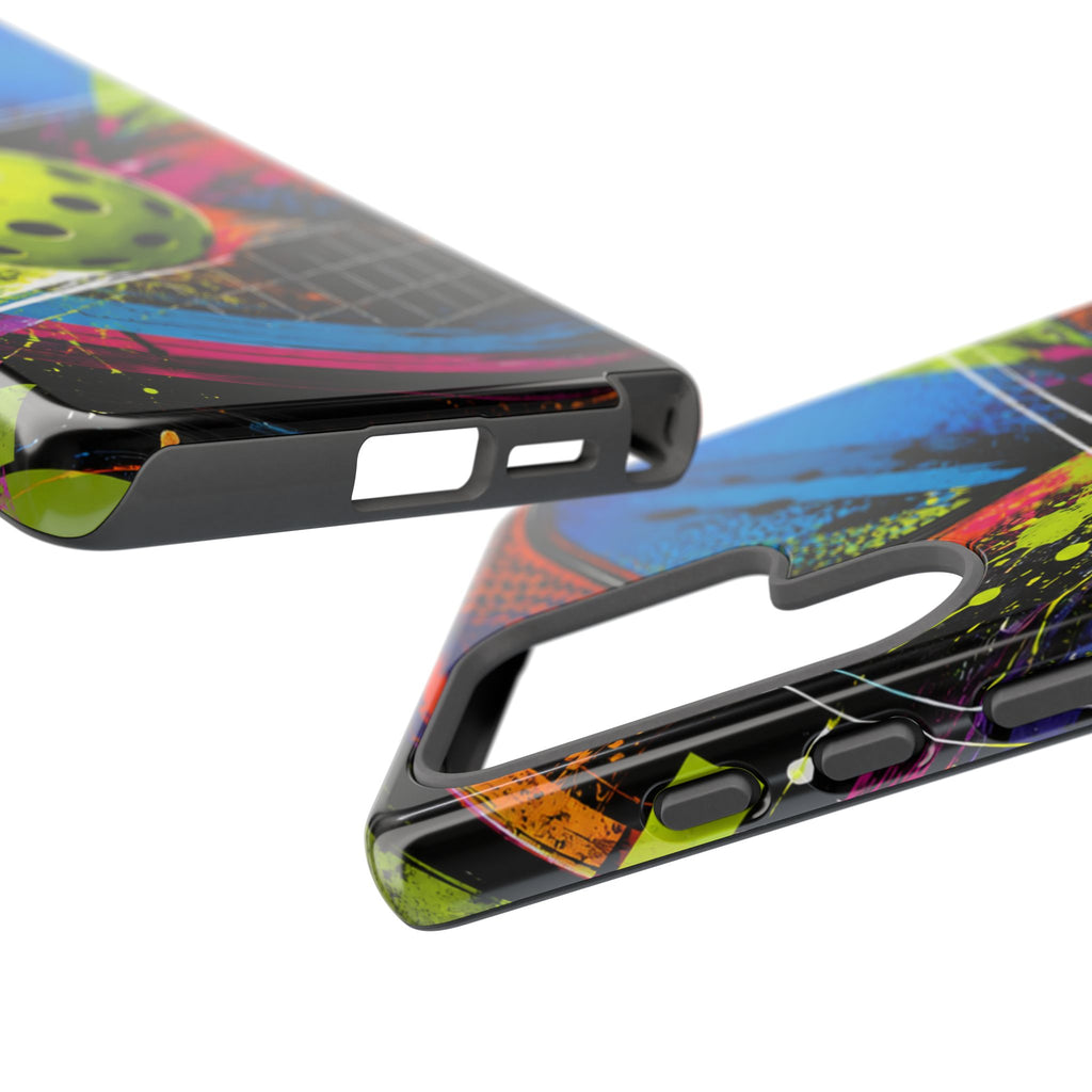 Pickleball Phone Case – Neon Paddle & Ball Splash Tough Case