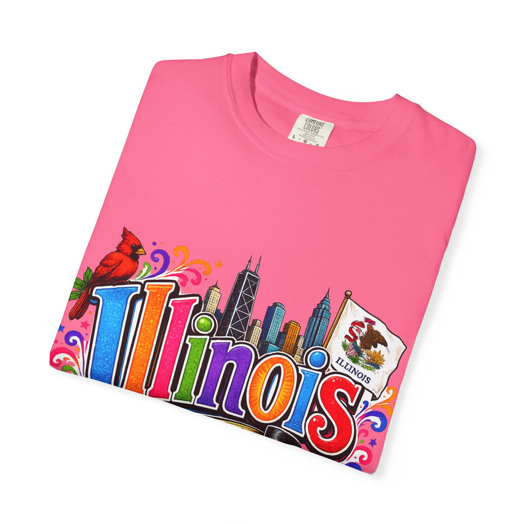 Illinois state skyline tee | Illinois T-shirt with cardinal and state flag