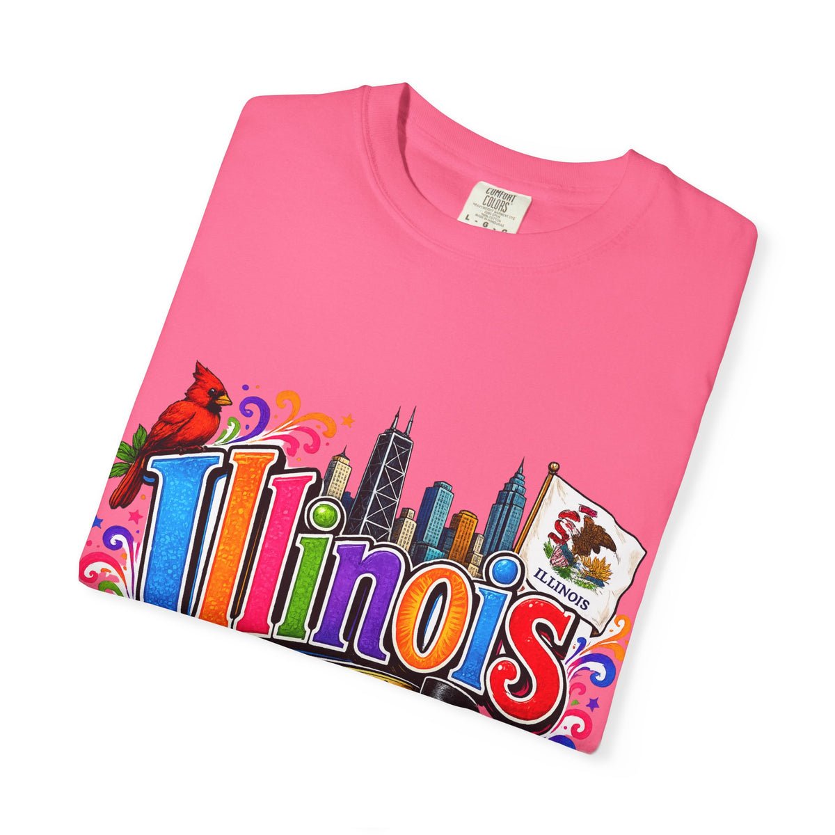 Illinois state skyline tee | Illinois T-shirt with cardinal and state flag