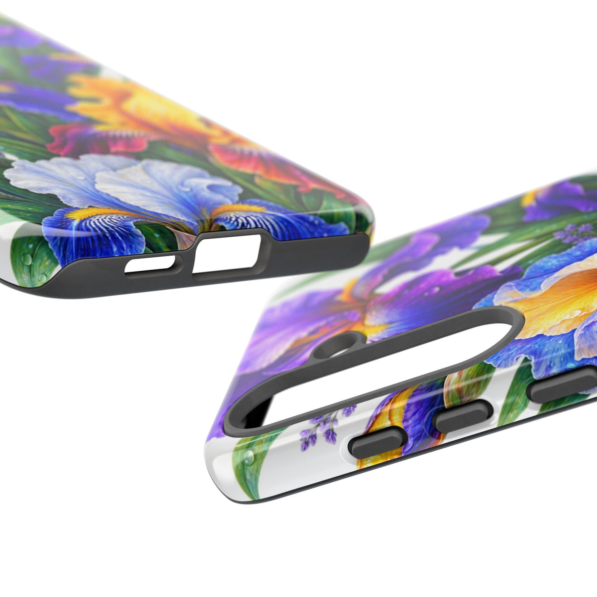 Floral Iris Tough Phone Case — Colorful Watercolor Iris Protective Cover