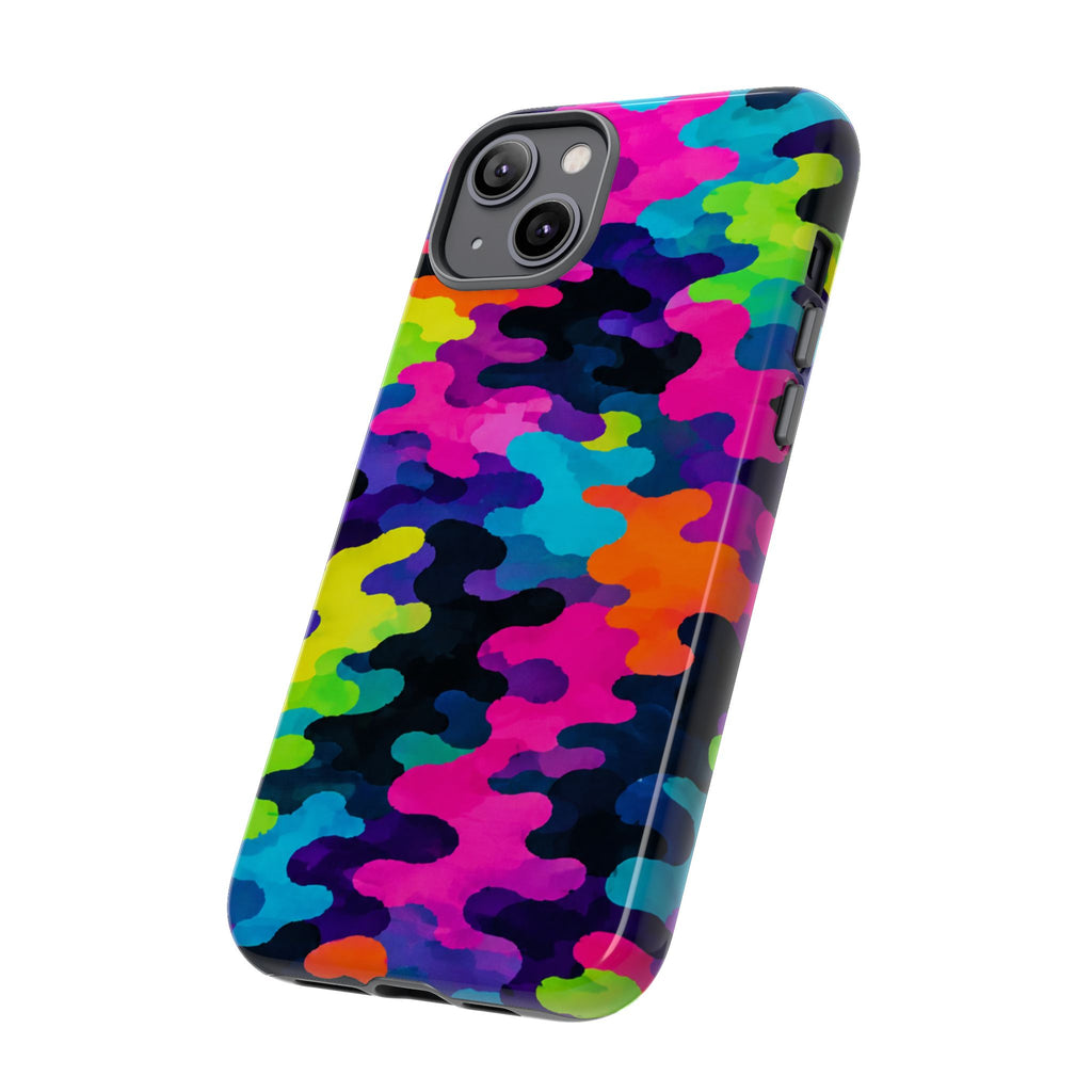 Neon Camo Tough Phone Case — Bright Rainbow Protective iPhone Cover