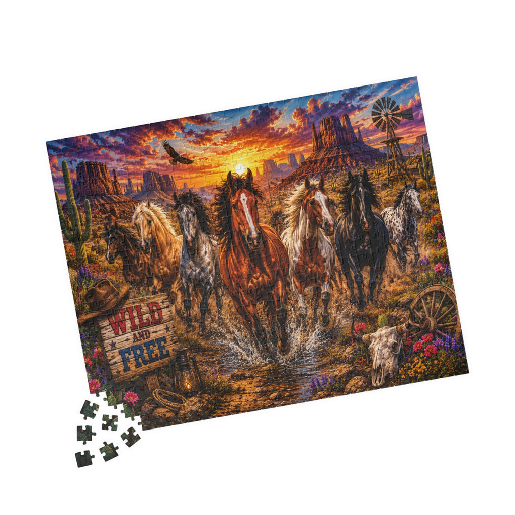 Wild and Free Running Horses Puzzle | Western Sunset 1000-Piece
