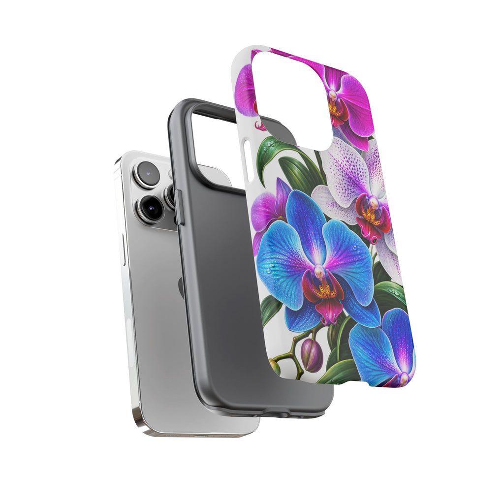 Orchid Floral Tough Phone Case – Vibrant Blue & Pink Orchid Protective Cover