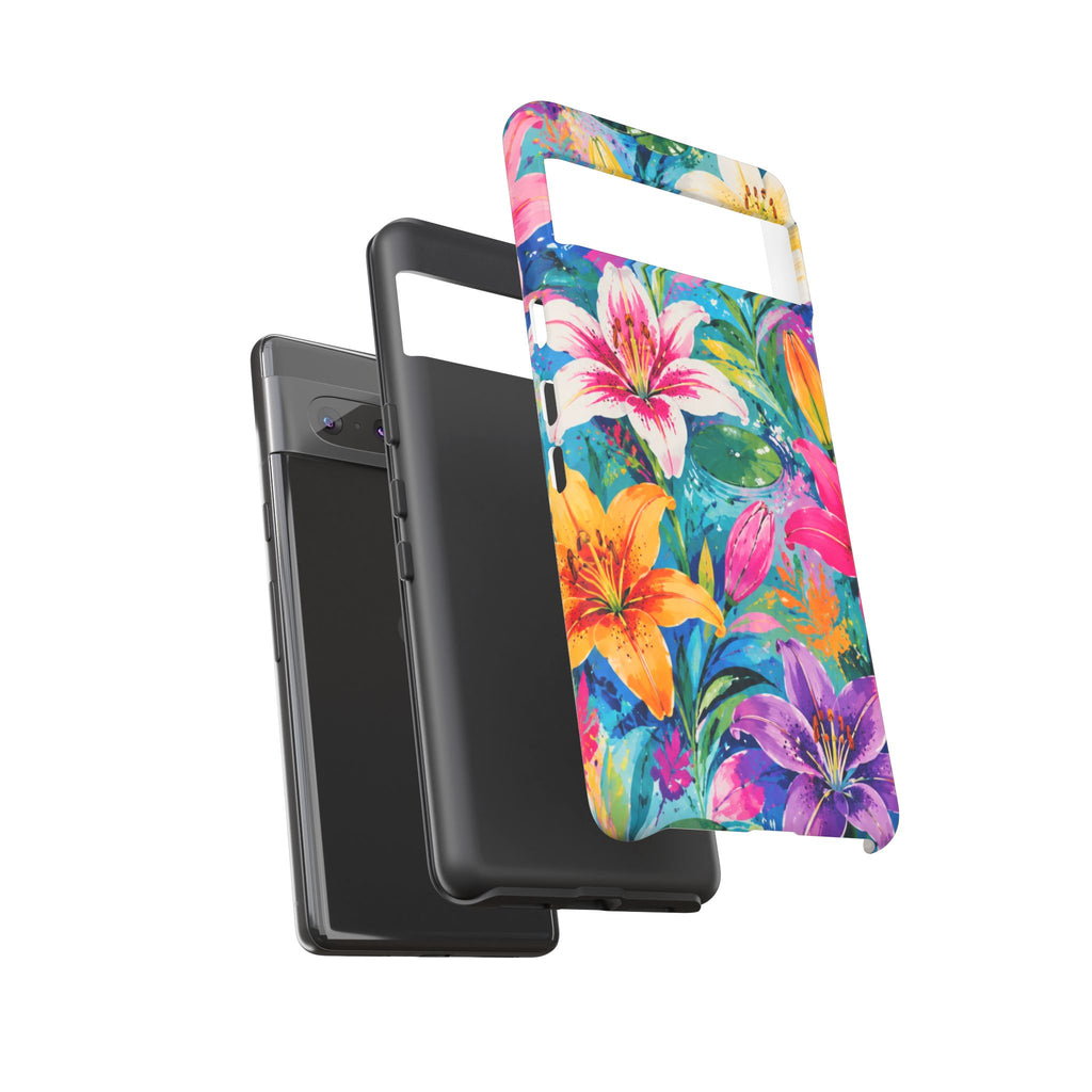 Floral Lily Tough Phone Case — Colorful Tropical Flower Protective Cover
