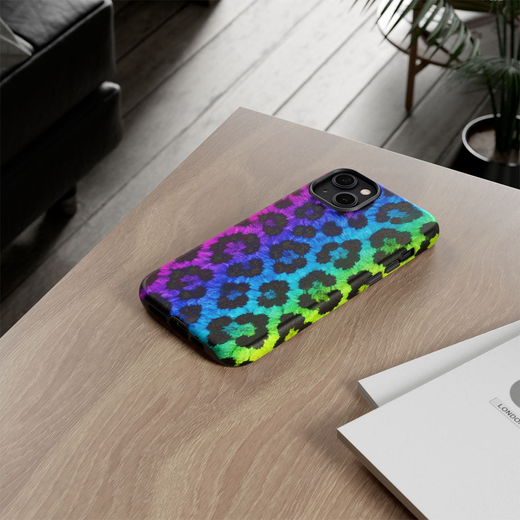 Neon Rainbow Leopard Tough Case – Colorful Animal Print Phone Cover