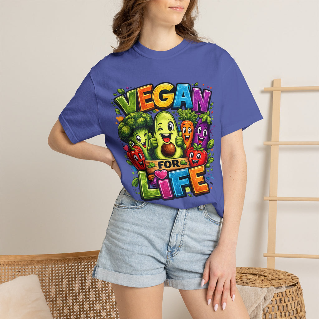 Vegan for Life T-Shirt | Colorful Cartoon Veggies Tee