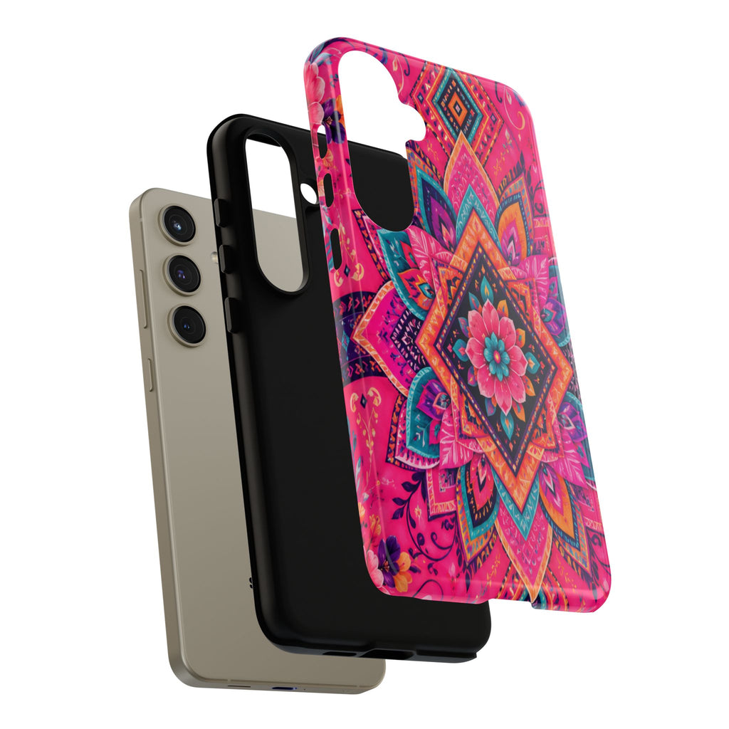 Floral Mandala Tough Phone Case — Pink Boho Protective Cover