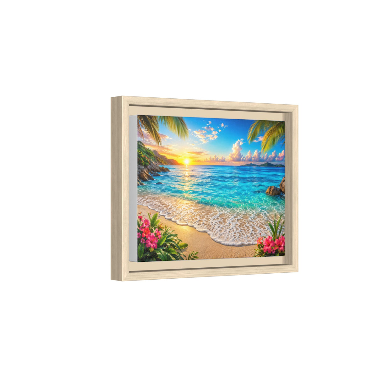 Framed Beach Sunset Matte Canvas Wall Art — Tropical Ocean Sunrise Decor