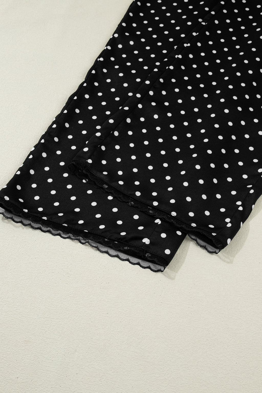 Polka Dot Elastic Waist Lace Hem Pants