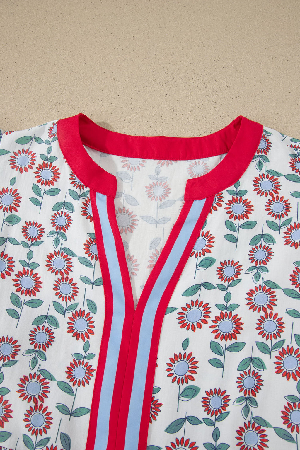 Floral Contrast Trim V-Neck Flutter Sleeve Mini Dress