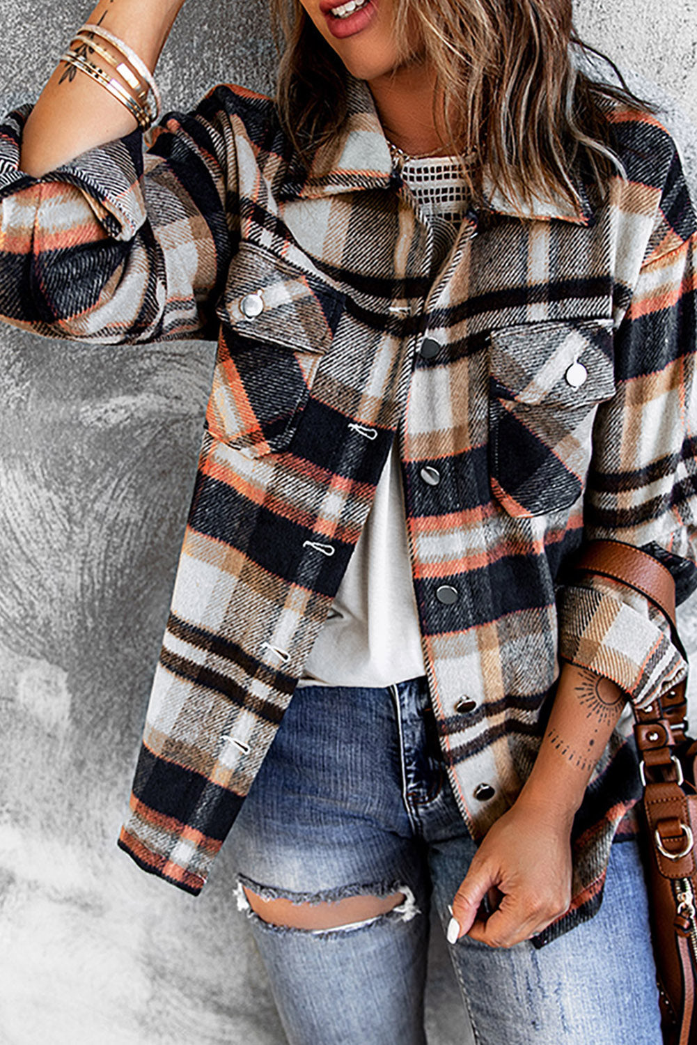 Plaid Pocketed Button Front Shacket