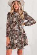 Leopard Ruffle Long Sleeve Mini Dress