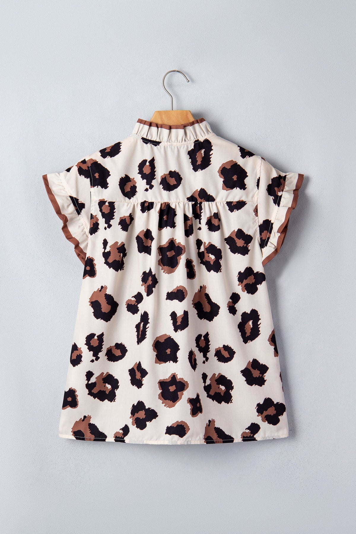 Leopard Ruffle Sleeve Button Up Blouse