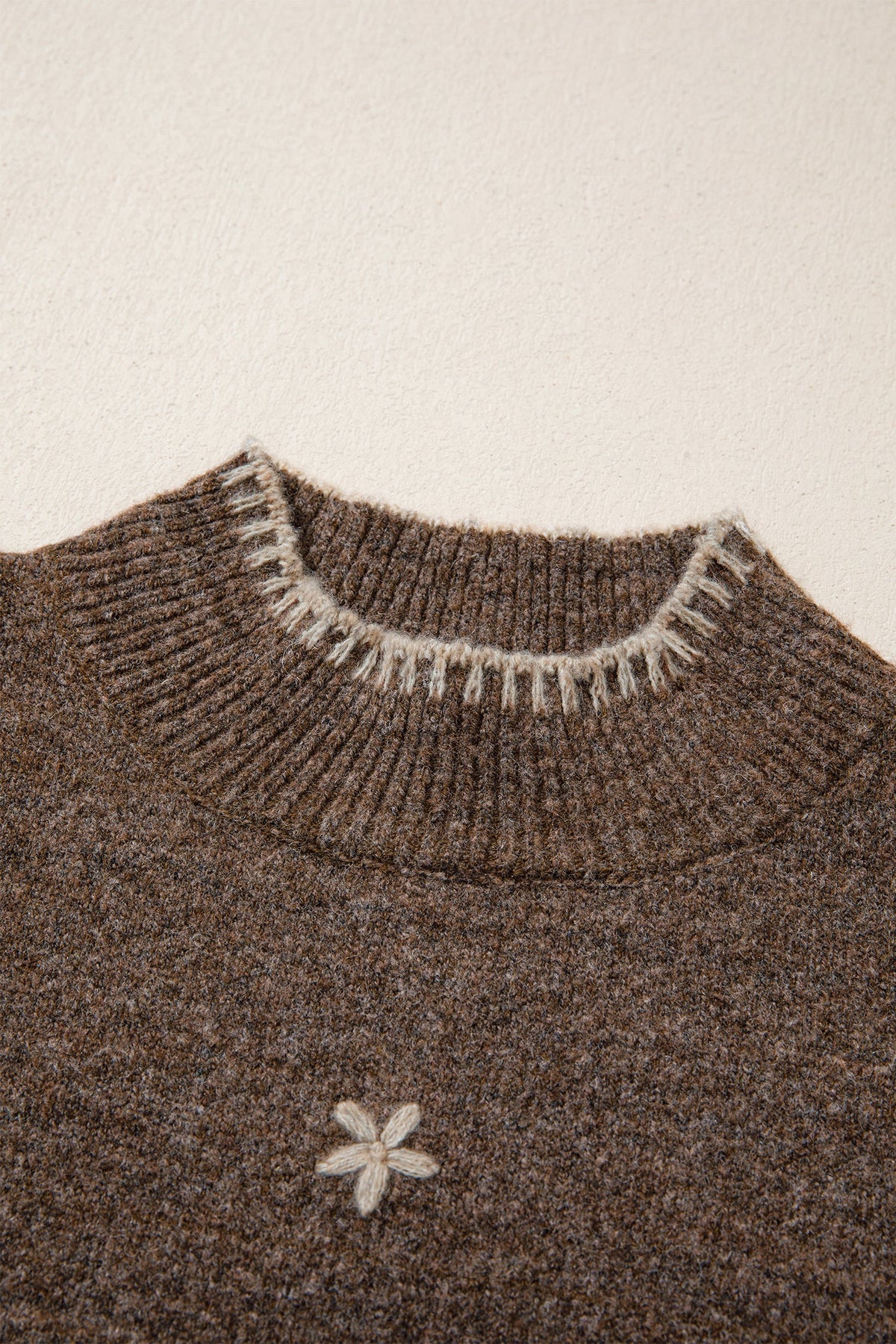 Floral Embroidered Mock Neck Long Sleeve Sweater