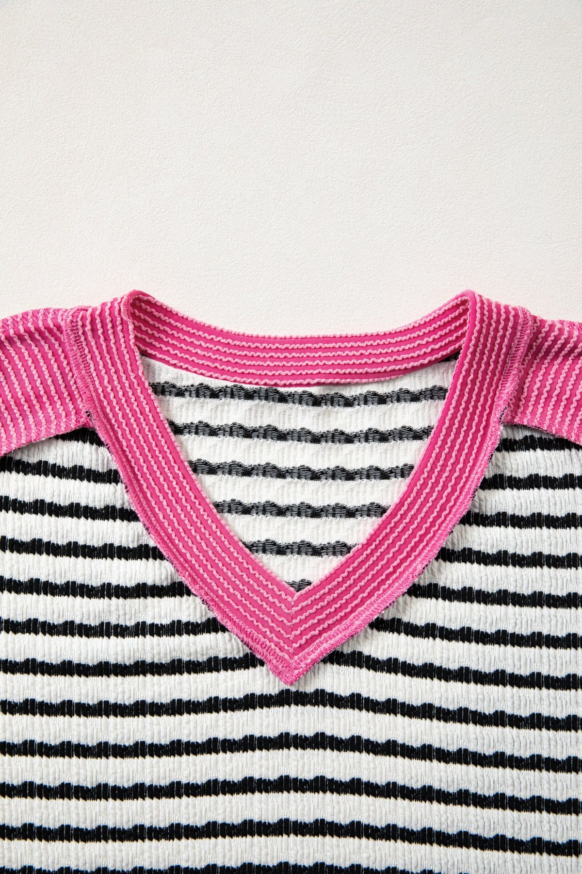Stripe V-Neck Corded Knit Long Sleeve Top