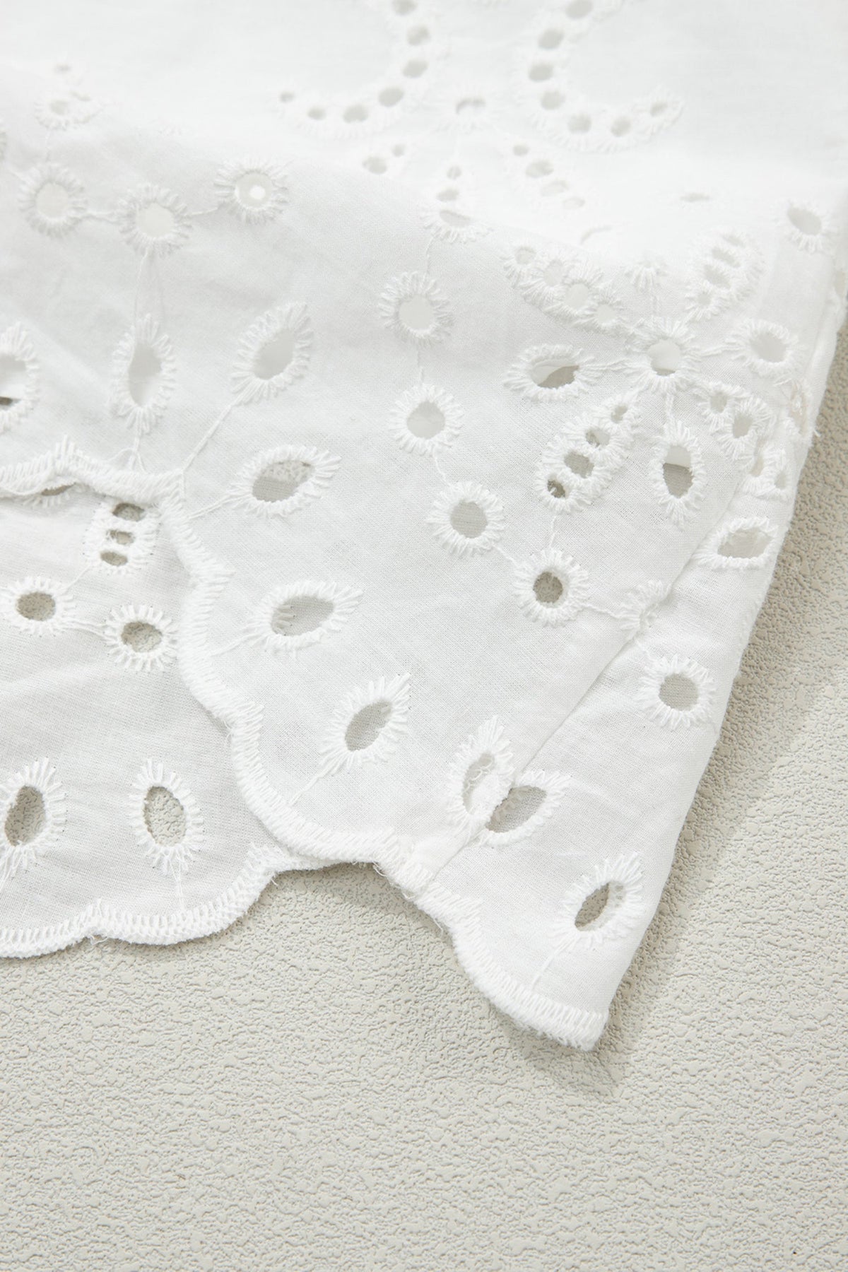 Solid Embroidered Eyelet Collared V-Neck Mini Dress